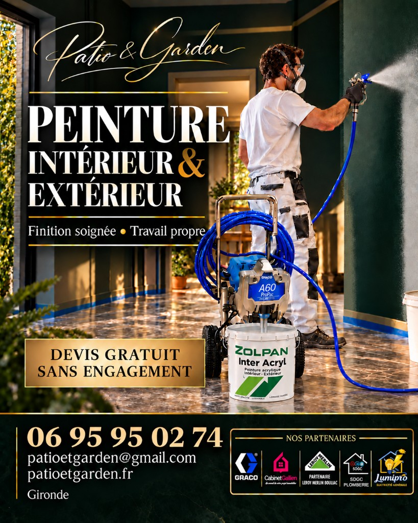 Affiche Patio & Garden — peinture intérieur et extérieur, finition soignée, devis gratuit en Gironde
