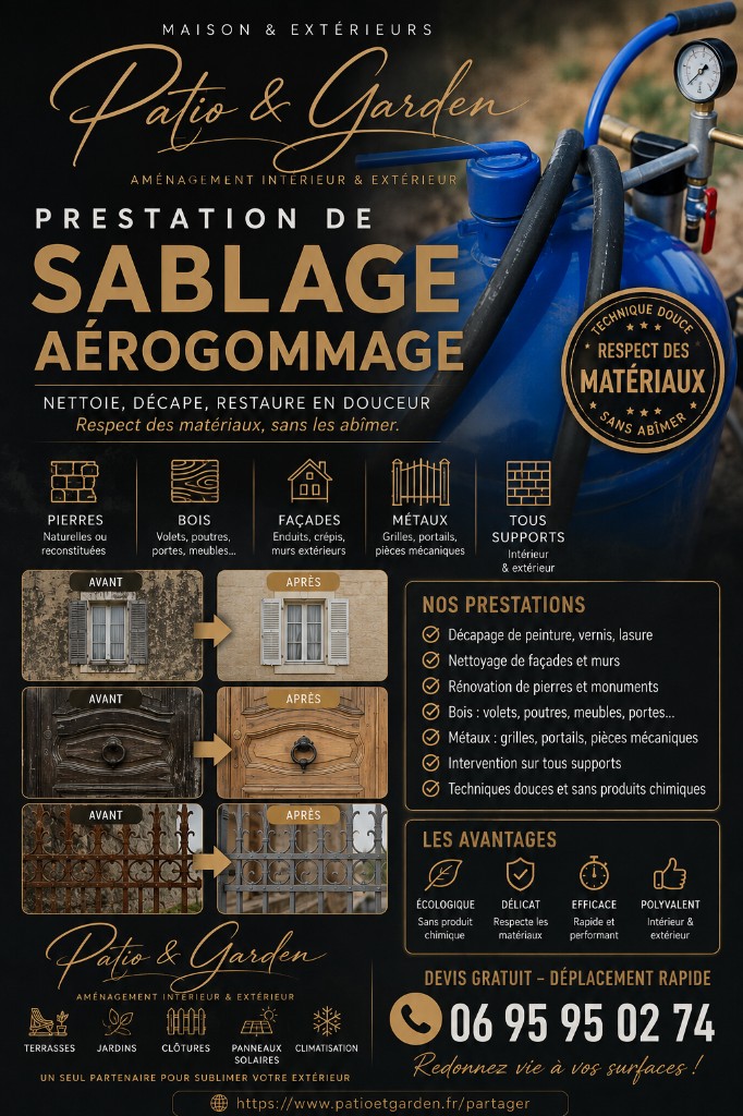 Affiche Patio & Garden — sablage et aérogommage