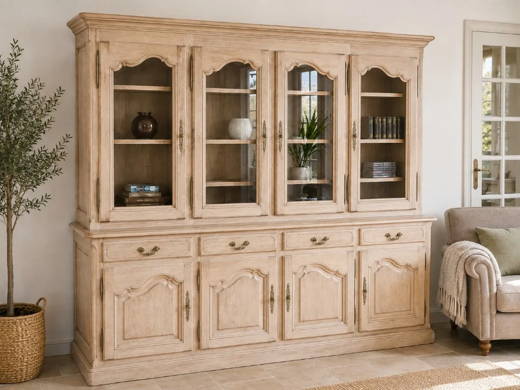 Grand buffet vaisselier bois clair après aérogommage